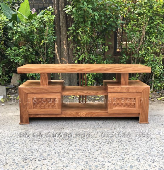 Kệ TiVi Gỗ Hương Xám 1m4 Mẫu Lan Cót 