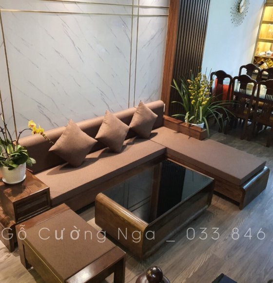 Bộ Sofa Gỗ Sồi Nga Lau Màu Óc Chó Kèm Nệm - 2m8x1m8 Giao Khách Q7