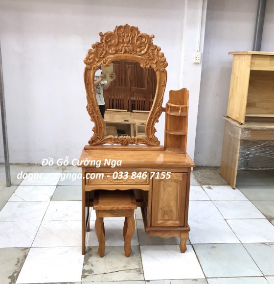 Bàn Trang Điểm Gỗ Gõ Đỏ 80 cm  - Mẫu Hoa Hồng 