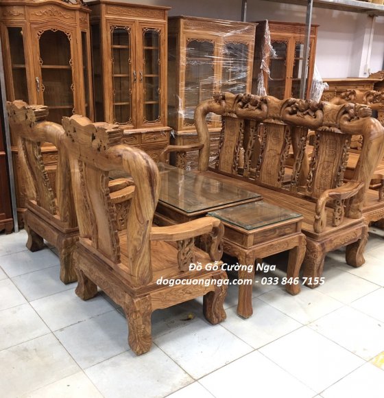 Bộ Salon Gỗ Hương Vân Tay 12 - 6 Món cao cấp 