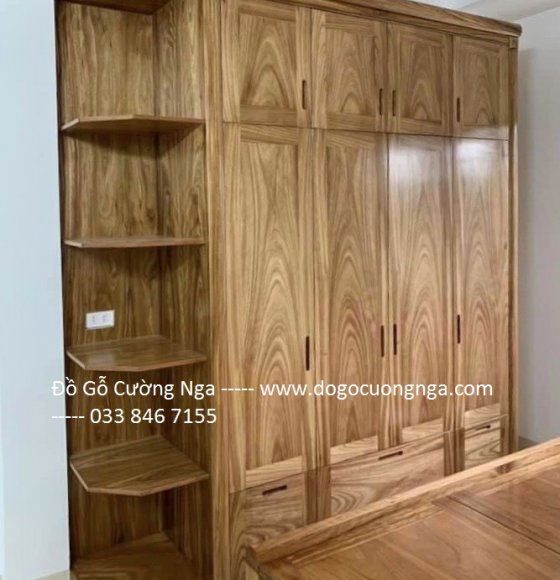 Tủ áo gỗ Hương Xám 4 cánh kèm góc trang trí trả khách