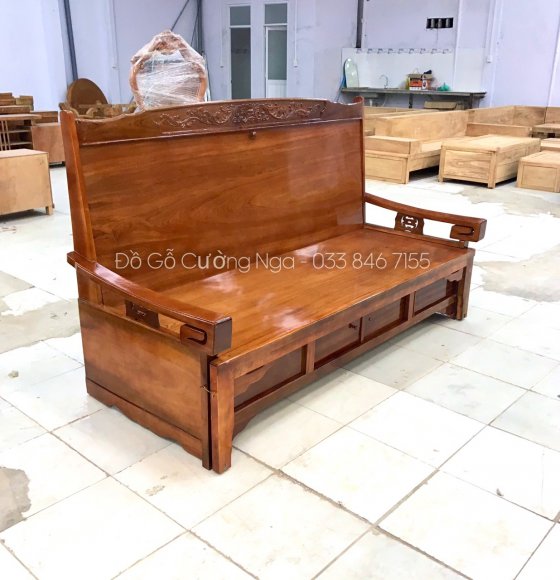 Ghế trường kỷ kéo thành giường gỗ Xoan Đào - 1m4x2m 
