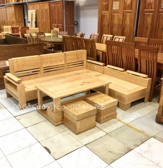 Sofa gỗ sồi nga 2mx1m8 giao khách 