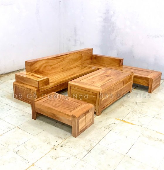 Bộ Sofa Gỗ Góc Gõ Đỏ Hiện Đại Chân Cuốn 2m82x2m12 - Vế Phải