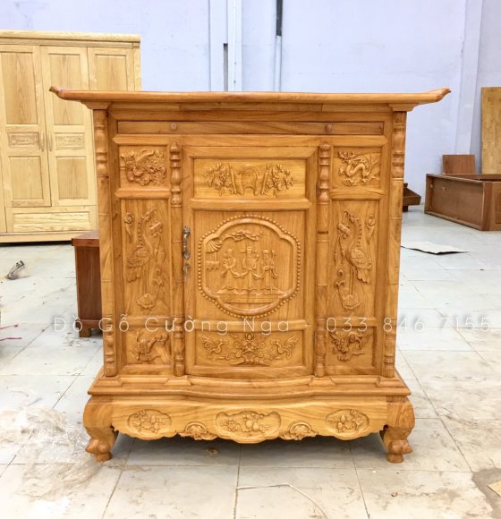 Tủ Thờ Gỗ Gõ Đỏ 1m27 Trạm Cánh Cong cao cấp 