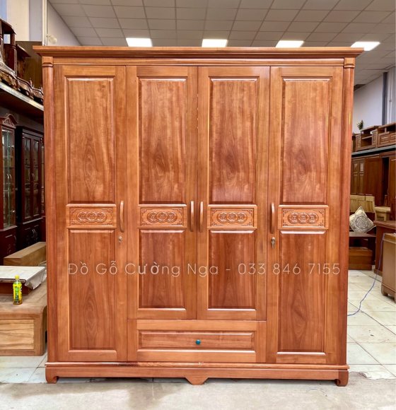 Tủ Aó Gỗ Xoan Đào Mẫu Đồng Tiền 4 Cánh 