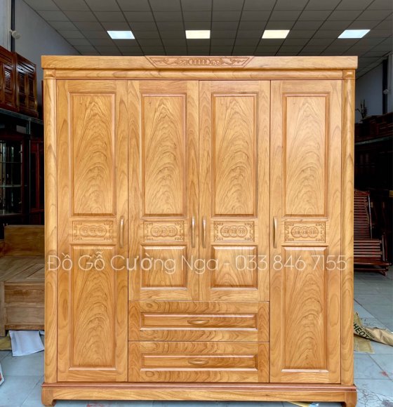 Tủ Áo Gỗ Gõ Đỏ 4 Cánh  - Mẫu Đồng Tiền A
