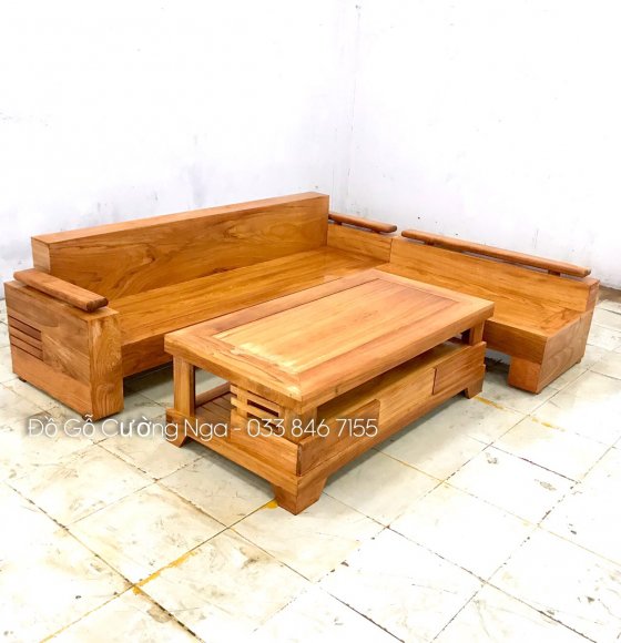 Sofa Góc Gỗ Gõ Đỏ Tay Trứng - 2m44x2m 