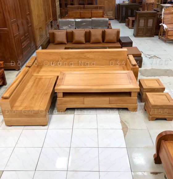 Sofa Góc Gỗ Gõ Đỏ Tay Trứng  2m44x2m cao cấp 