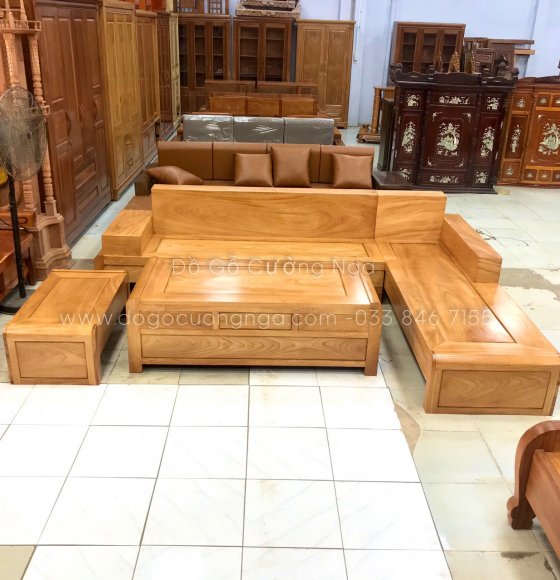 Sofa Gỗ Gõ Đỏ 2m82x2m12 Mẫu Chân Cuốn
