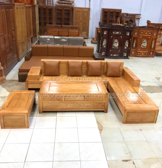 Bộ Bàn Ghế Sofa Gỗ Gõ Đỏ Mẫu Chân Cuốn 2m82x2m12 ( Vế phải ) 