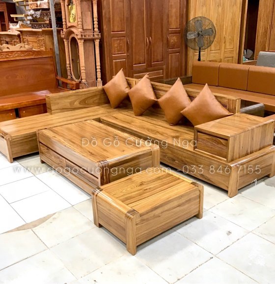Sofa Gỗ Hương Xám 2m8x1m9 Kèm Gối Trang Trí Cao Cấp ( Vế Trái )