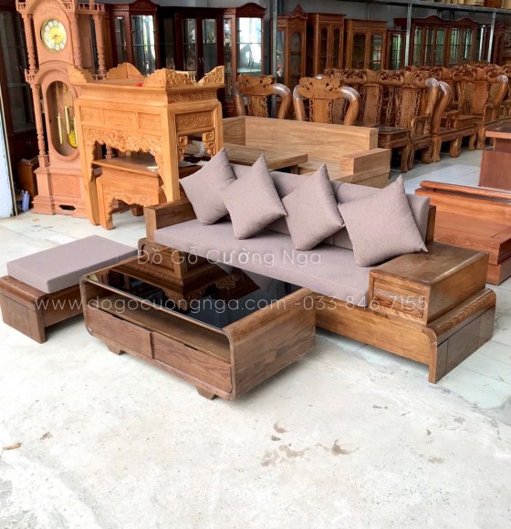 Sofa 1 Văng Gỗ Sồi Nga Lau Màu Óc Chó Kèm Nệm 