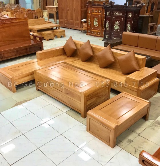 Sofa Gỗ Gõ Đỏ Góc L 2m82x2m12 