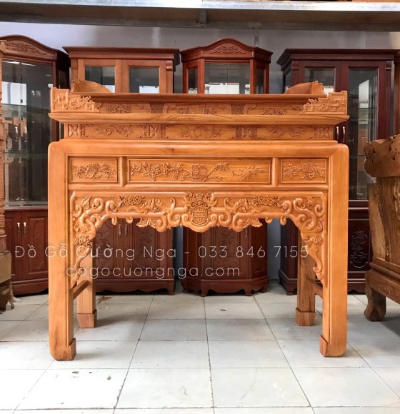Bàn thờ gia tiên gỗ gõ đỏ 1m53 - chạm như ý 