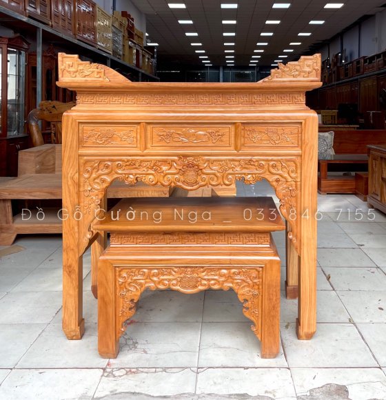Bàn Thờ Án Gian Kèm Bàn Cúng Gỗ Gõ Đỏ 1m27