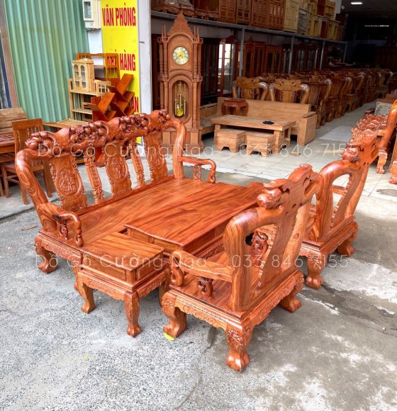 Bộ Bàn Ghế Phòng Khách Gỗ Hương Đá Tay 12 - Trạm Đào 