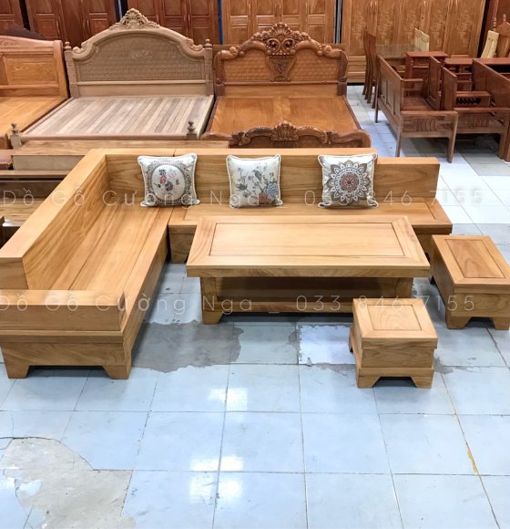 Bộ Ghế Sofa Gỗ Gõ Đỏ 2m82x2m12 Đóng Hộp - Vế Trái