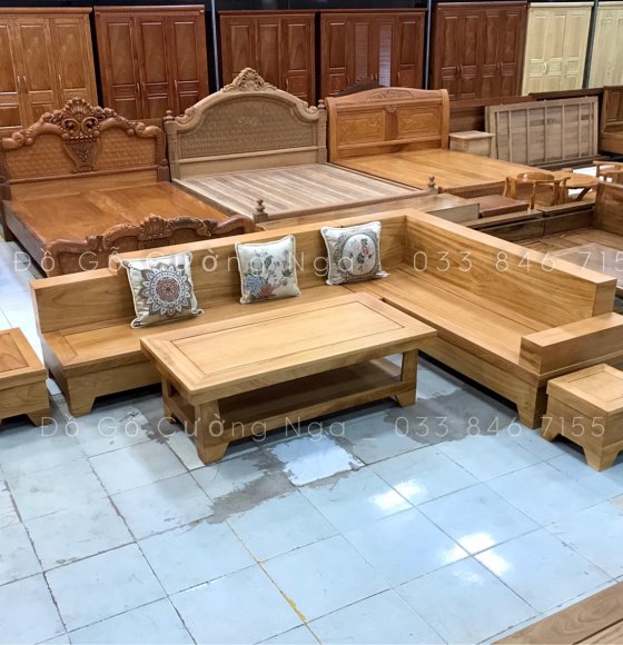 Sofa Gỗ Gõ Đỏ Góc L 2m82x2m12 ( Đóng Hộp )