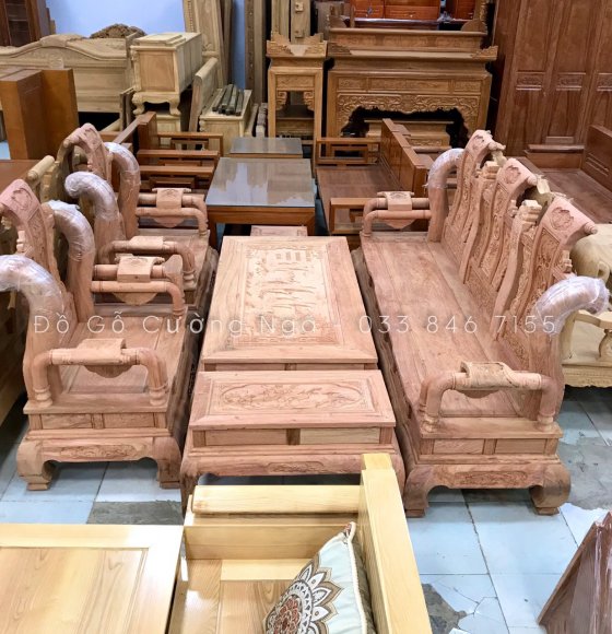 Bộ bàn ghế salon gỗ hương đá mẫu tầng thủy hoàng