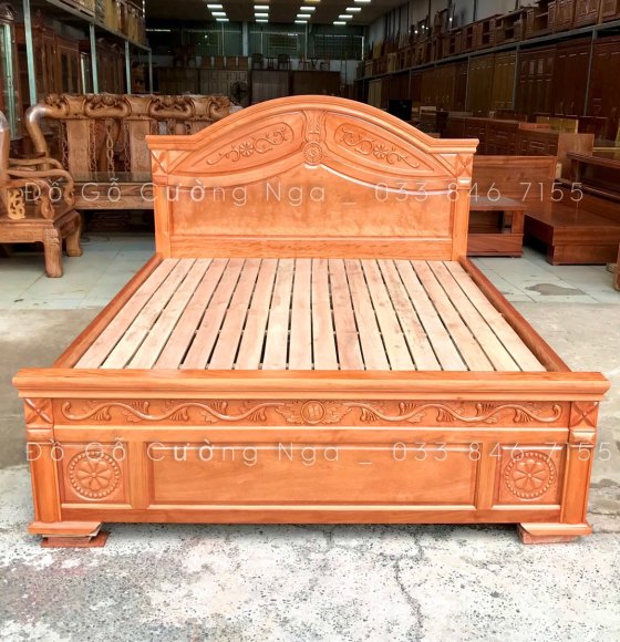 Giường Vạt Gỗ Đinh Hương Mẫu Hoa Lá Tây 
