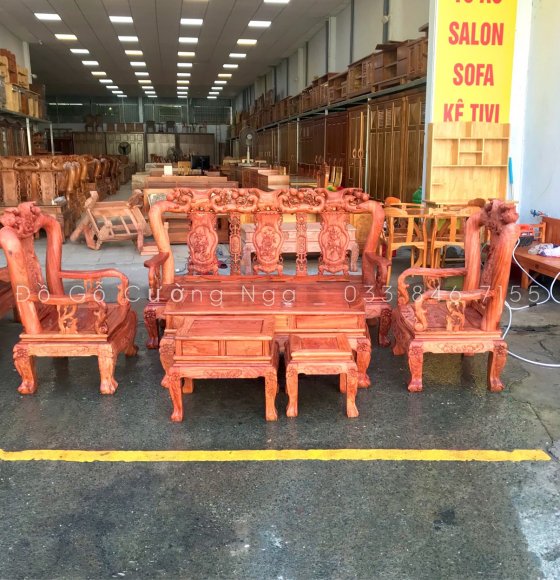 Bộ Salon Gỗ Hương Đá Tay 10 - 6 Món Đào Chim 