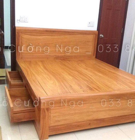 Giường gỗ gõ đỏ có ngăn kéo giao khách Phú Nhuận