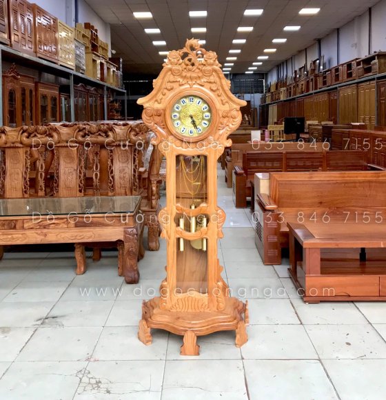 Đồng Hồ Cây Gỗ Gõ Đỏ Mẫu Hoa Lá Tây 