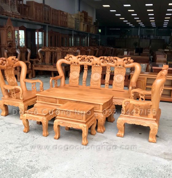 Bộ Bàn Ghế Salon Gỗ Gõ Đỏ Mặt Liền Tay 12 Trạm P-L-T