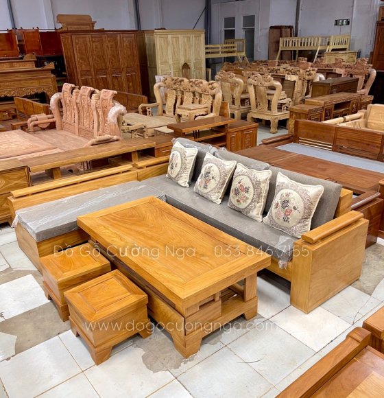 Bộ Sofa Gỗ Gõ Đỏ Kèm Nệm Cao Cấp 2m44x2m 