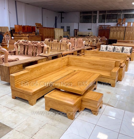 Sofa Góc L gỗ Gõ Đỏ 2m82 x 2m12 