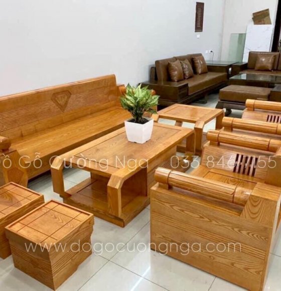 Sofa Đối Sồi Nga Mẫu Kim Cương Lau Màu Đinh Hương 