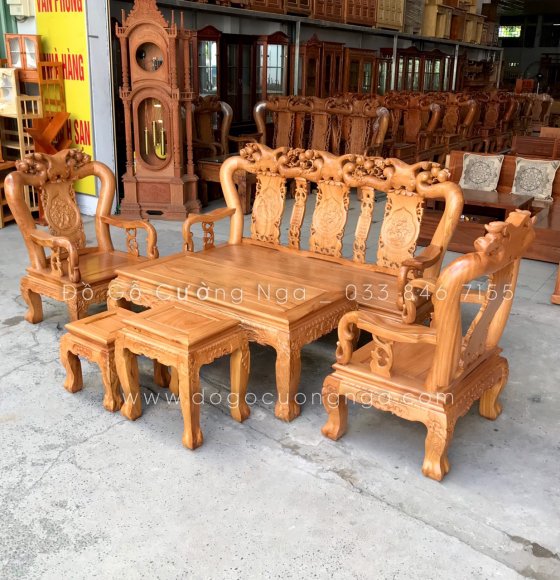 Bộ Salon Gỗ Gõ Đỏ Trạm Minh Quốc Đào Tay 10 - 6 Món 
