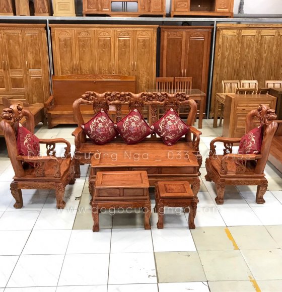 Bộ bàn ghế salon gỗ hương đá tay 10 - 6 món minh quốc đào 