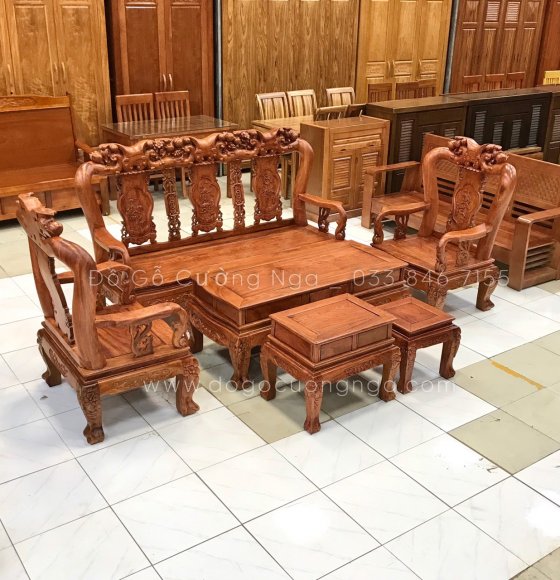 Bộ Salon Gỗ Hương Đá Minh Quốc Đào Tay 10 - 6 Món 