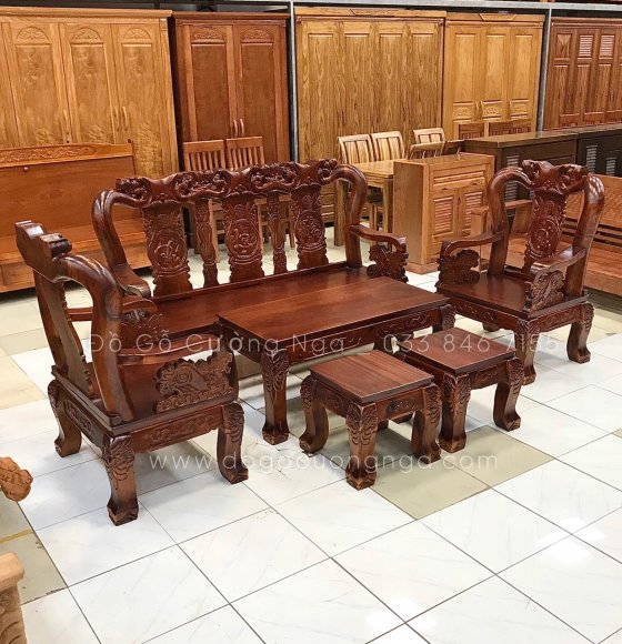 Bộ Salon Gỗ Tràm Bông Vàng Mặt Xoan Tay 10 - 6 Món 