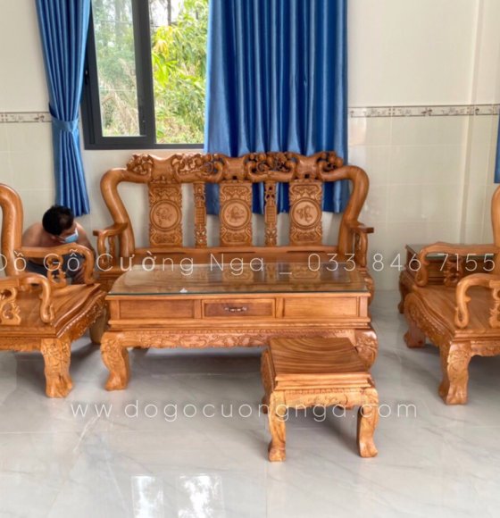 Bộ bàn ghế salon gỗ Gõ Đỏ tay 12 - 6 món