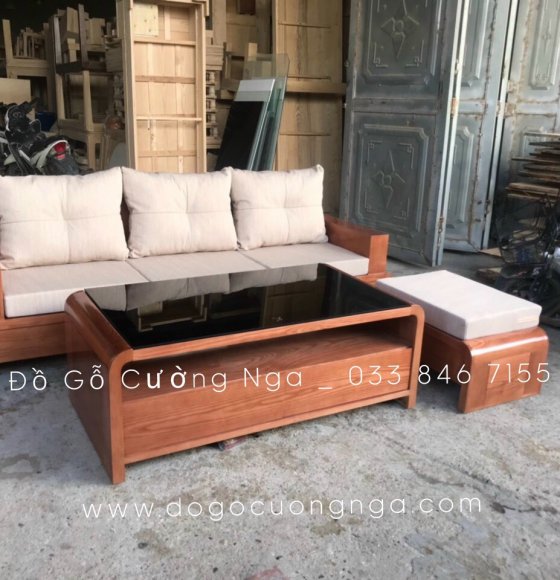 Bộ ghế sofa gỗ sồi nga 1 văng 2m3 hiện đại 
