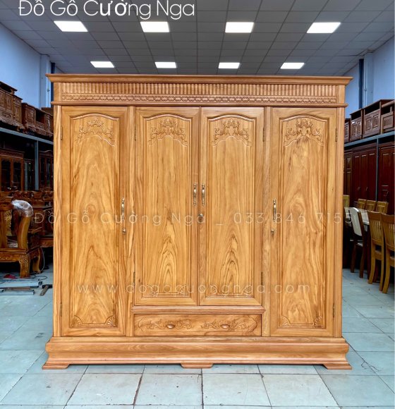 Tủ Quần Áo Gỗ Gõ Đỏ Cao Cấp 4 Cánh 2m17