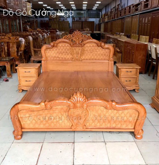 Giường Gỗ Gõ Đỏ  Phản Liền Mẫu Hoa Hồng 