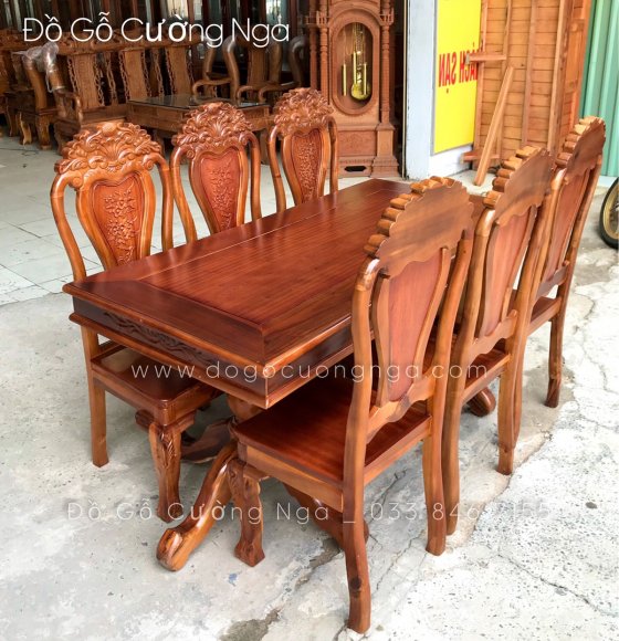 Bộ bàn Ăn 6 Ghế Gỗ Tràm Bông Vàng 