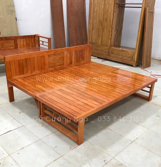 Giường Gấp Gỗ Sồi Đỏ Chân Cao - Nhiều Cỡ 