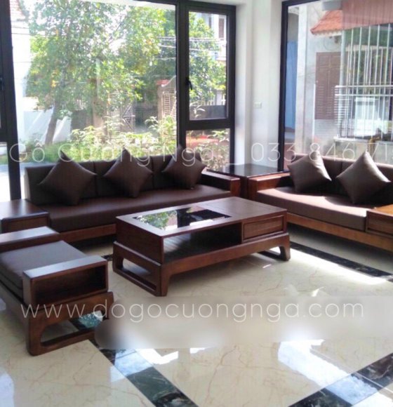Bộ bàn ghế sofa gỗ sồi nga màu óc chó hiện đại