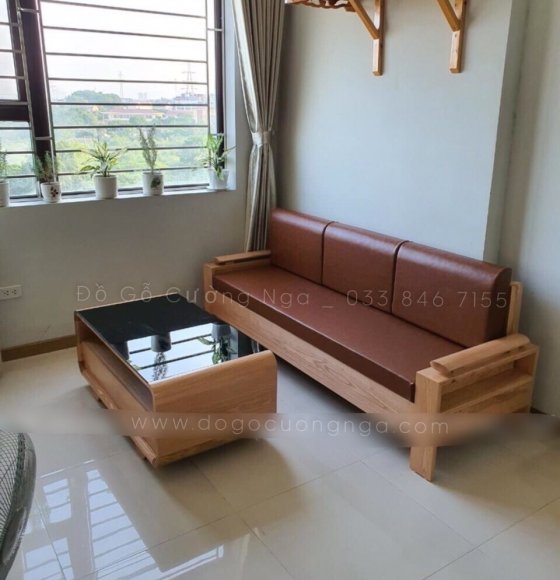 Bộ bàn ghế phòng khách sofa gỗ sồi nga hiện đại 