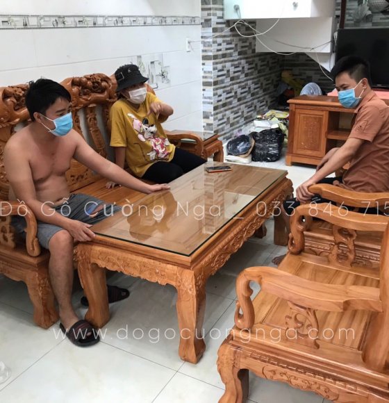 Bộ salon gỗ Gõ Đỏ tay 10 - 6 món cao cấp giao khách - Gò Vấp 