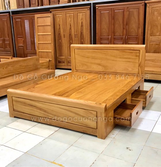Giường Gỗ Gõ Đỏ có ngăn kéo  - Phản Liền 