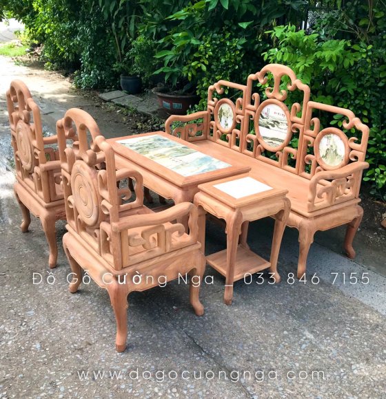 Bộ bàn ghế salon móc 6 món gỗ gõ đỏ 