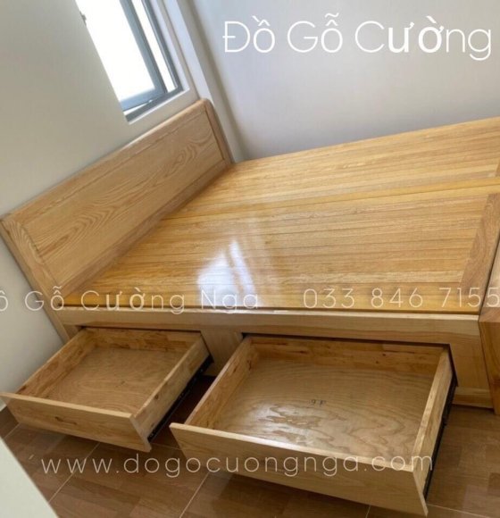 Giường ô kéo gỗ Sồi Nga vạt phản - GK 1.1