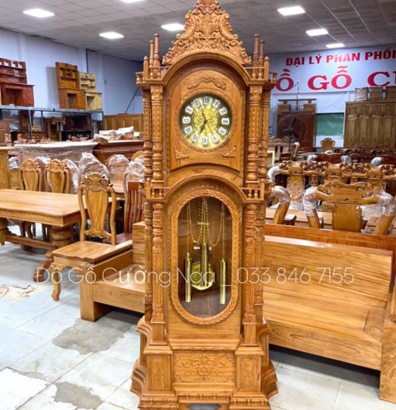 Đồng hồ đúng quả lắc gỗ gõ đỏ 2m3 - mẫu tháp 