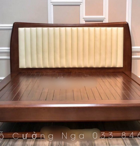 Giường ngủ gỗ sồi hiện đại đầu bọc da nệm cao cấp 